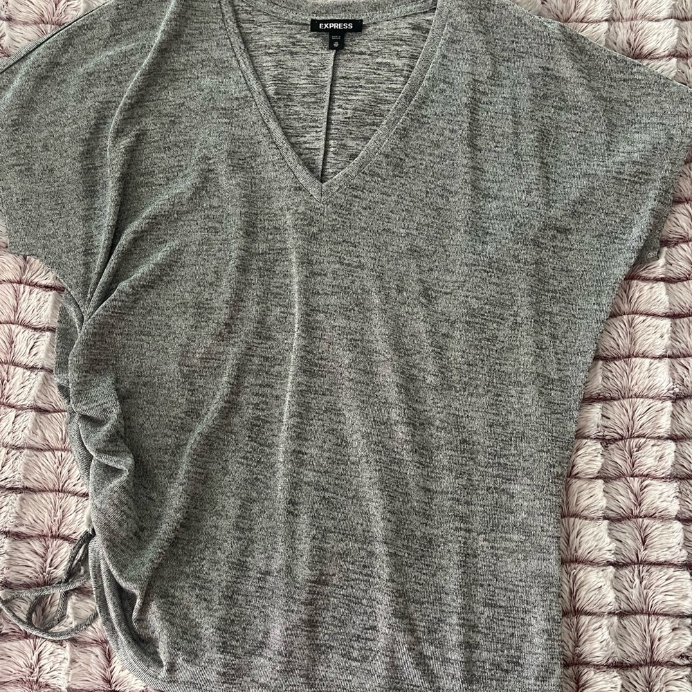 Express Women's Gray V-Neck Top